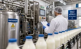 A dairy plant worker documents equipment condition during routine inspection, helping maintenance teams track recurring issues before they affect production, sanitation, or quality
