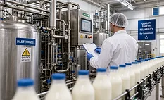 A dairy plant worker documents equipment condition during routine inspection, helping maintenance teams track recurring issues before they affect production, sanitation, or quality