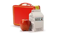 lunch box, milk and apple lunch box, milk and apple