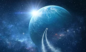 rocket ship flying back to earth