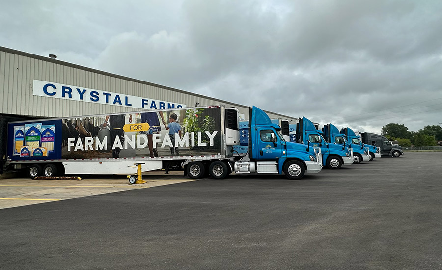 Crystal Farms has a fleet of direct store delivery trucks that deliver to warehouses, wholesalers, and independent grocers. Freight carriers deliver to larger retailers like Target and Walmart.