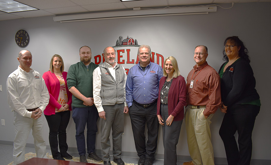 The Pineland management team (left to right) consists of Larry Wintle, Operations Manager; Jessica Murphy, Quality Assurance Director; Greg Rowley, Director of Finance; Jim Lesser, Director of Marketing & Sales; Mark Whitney, President/COO; Shelley Lobdell, Human Resources Manager; Harry Fleming, Supply Chain Manager; and Rae-Anny Libby, Continuous Improvement Specialist.