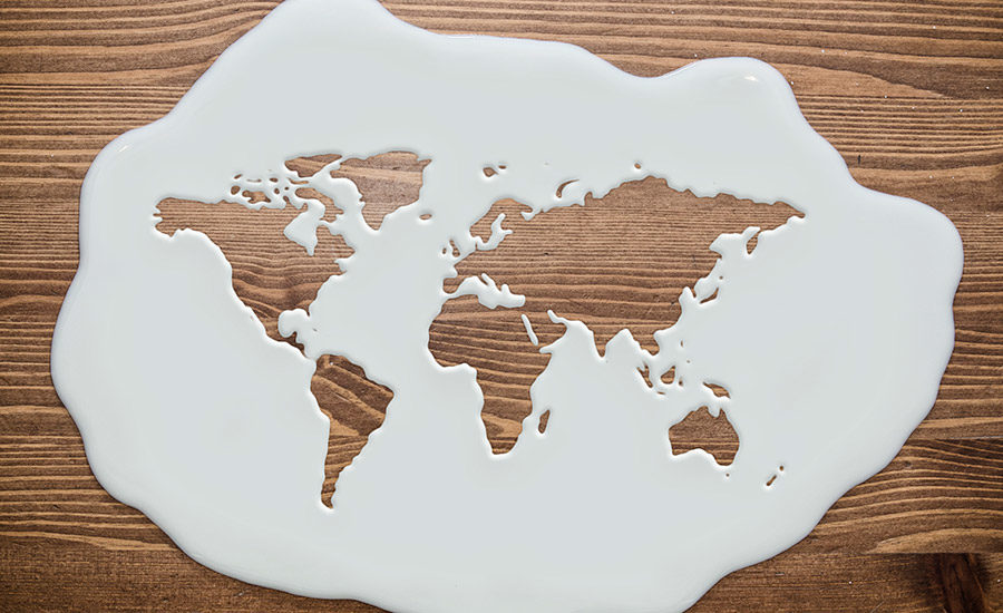 world map in milk
