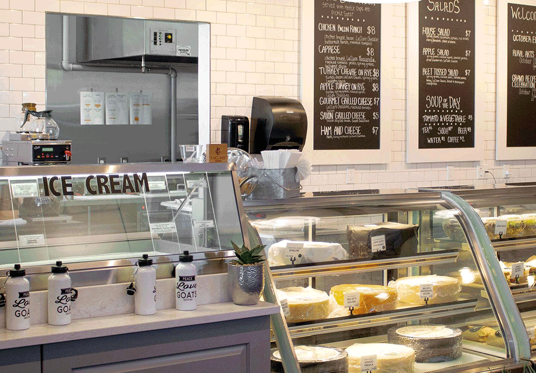 LaClare Creamery's inviting space invites consumers to sample some wine and cheese and to sit down and relax with some tempting treats at its Café.