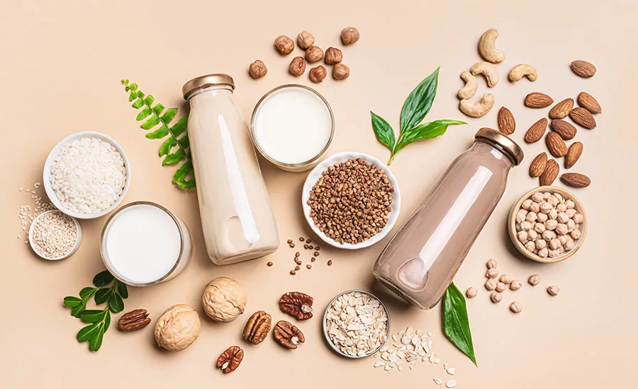 various plant-based milk products and their source ingredients