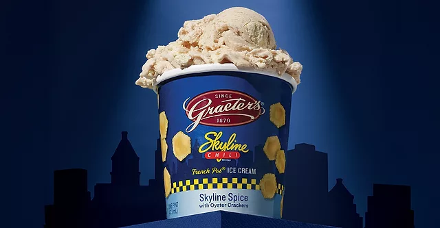 The product shown in the image is Graeter's Skyline Spice Ice Cream. 