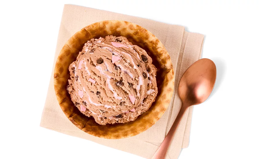 a bowl of chocolate chip cookie dough ice cream