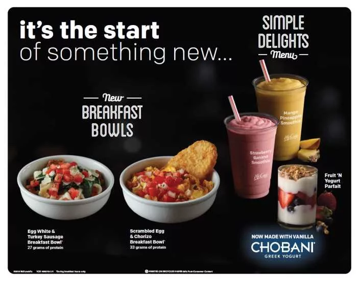 Chobani smoothies and parfaits at McDonald's