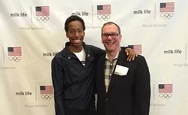 Olympics Brigetta Barrett Jim Carper at MilkPEP presentation at 2016 Dairy Forum