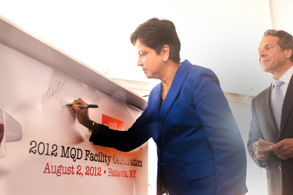 New York Governor Andrew Cuomo Joins PepsiCo CEO Indra Nooyi To Celebrate Construction Of New Muller Quaker Dairy Yogurt Manufacturing Facility