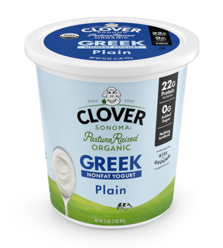 Clover Sonoma's Pasture Raised Organic Nonfat yogurt with a white background.