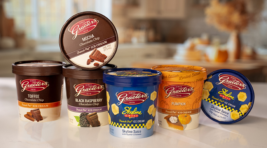 Graeter's Ice Creams on a kitchen counter, the kitchen blurred in the background.