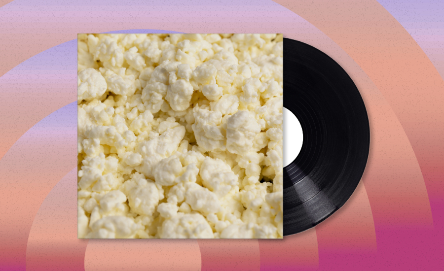 SOI Cultured 900x550, cottage album cover, record is halfway out, with circle gradient background.
