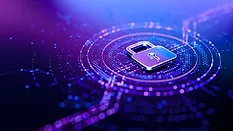 Futuristic lock icon as a symbol of cyber security and safety to prevent a data breach.