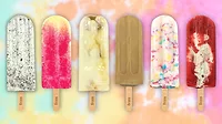 Frios Gourmet Pops A row of Frios Gourmet Pops with a tie dye pattern as a background.