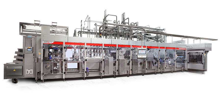 Hamba Flexline, a high-performance, fully servo-controlled fill-seal machine with sterilization technology against a white background.