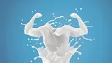 Splash of milk in form of arm muscle. 3D illustration.