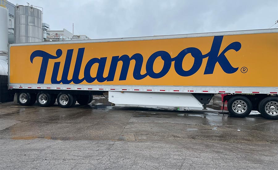 Tillamook trailer and truck transporting ice cream.